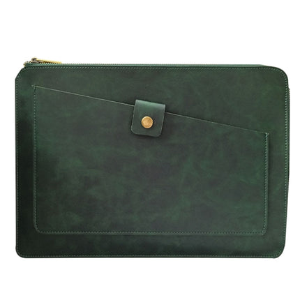 Universal Genuine Leather Business Zipper Laptop Tablet Bag For 15.4 inch and Below(Green)-garmade.com