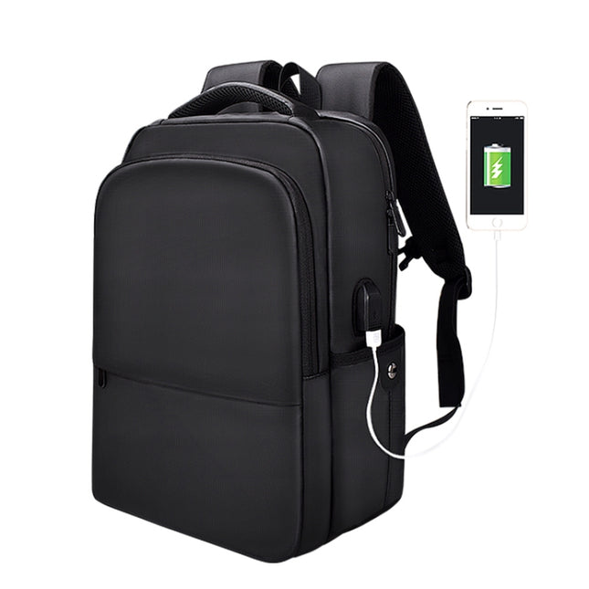Polyester Waterproof Laptop Backpack for Below 15 inch Laptops, with USB Interface Trunk Trolley Strap(Black)-garmade.com