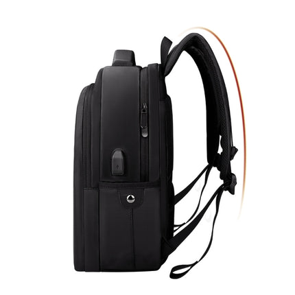 Polyester Waterproof Laptop Backpack for Below 15 inch Laptops, with USB Interface Trunk Trolley Strap(Black)-garmade.com