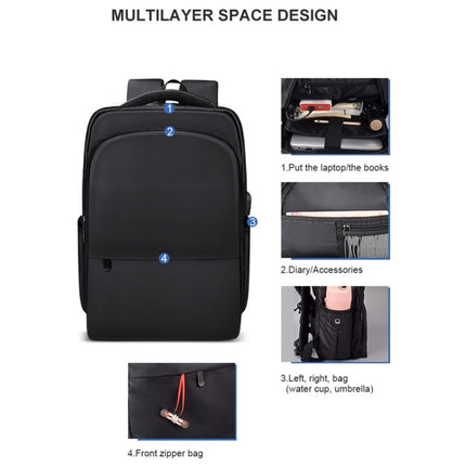 Polyester Waterproof Laptop Backpack for Below 15 inch Laptops, with USB Interface Trunk Trolley Strap(Black)-garmade.com