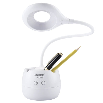 TGX-772 3-grade Brightness Touch Dimmer LED Desk Lamp, 28 LEDs Flexible Goose Neck Hollow Ring Design Eye Protection Light with Pen Holder / Small Night Light Function-garmade.com