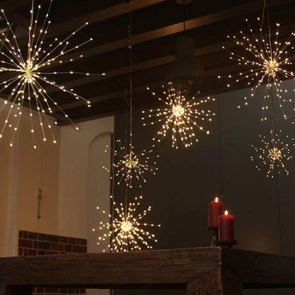 30cm Explosion Ball Fireworks Dimmable Copper Wire LED String Light, 150 LEDs Batteries Box LED Decorative Light with Remote Control(White Light)-garmade.com