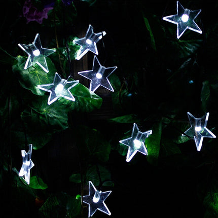 Star Shape 20 LEDs Outdoor Garden Christmas Festival Decoration Solar Lamp String(White)-garmade.com