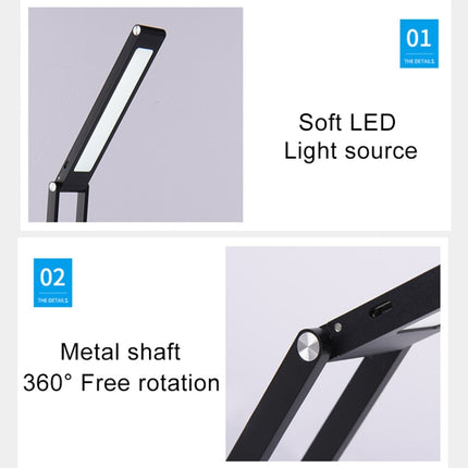 LED Desk Lamp 3W Folding Adjust USB Charging Eye Protection Table Lamp(Black)-garmade.com