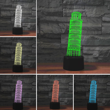 Paris Leaning Tower Shape 3D Colorful LED Vision Light Table Lamp, 16 Colors Remote Control Version-garmade.com