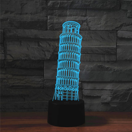 Paris Leaning Tower Shape 3D Colorful LED Vision Light Table Lamp, USB Touch Version-garmade.com