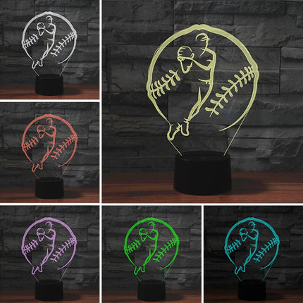 Baseball Sport Shape 3D Colorful LED Vision Light Table Lamp, 16 Colors Remote Control Version-garmade.com