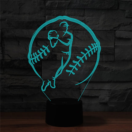 Baseball Sport Shape 3D Colorful LED Vision Light Table Lamp, Crack Touch Version-garmade.com