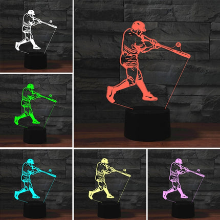 Playing Baseball Shape 3D Colorful LED Vision Light Table Lamp, 16 Colors Remote Control Version-garmade.com