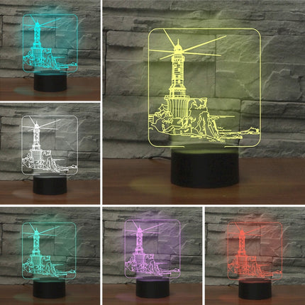 Lighthouse Shape 3D Colorful LED Vision Light Table Lamp, 16 Colors Remote Control Version-garmade.com