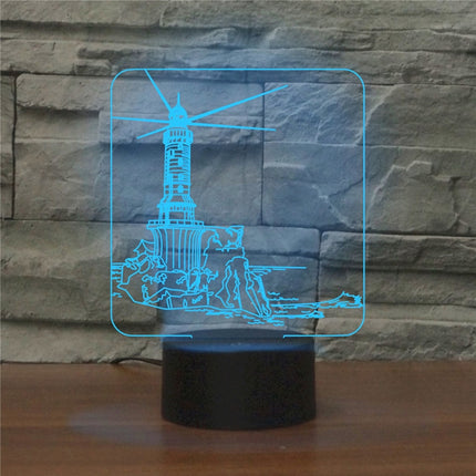 Lighthouse Shape 3D Colorful LED Vision Light Table Lamp, Crack Remote Control Version-garmade.com