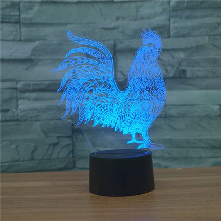 Cock Shape 3D Colorful LED Vision Light Table Lamp, USB Touch Version-garmade.com
