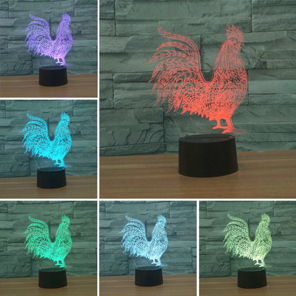 Cock Shape 3D Colorful LED Vision Light Table Lamp, USB Touch Version-garmade.com