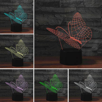 Butterfly Shape 3D Colorful LED Vision Light Table Lamp, 16 Colors Remote Control Version-garmade.com