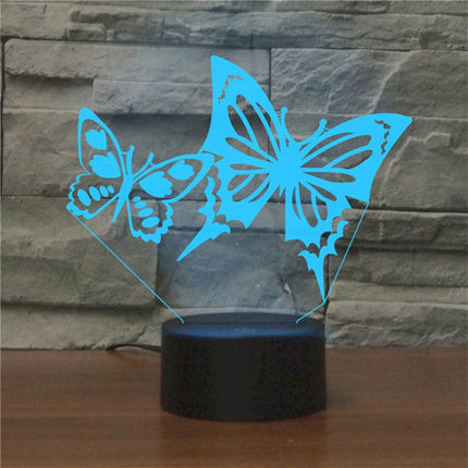 Two Butterflies Shape 3D Colorful LED Vision Light Table Lamp, USB Touch Version-garmade.com