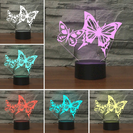 Two Butterflies Shape 3D Colorful LED Vision Light Table Lamp, USB Touch Version-garmade.com