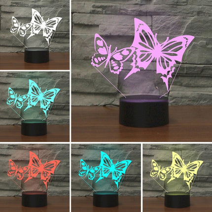 Two Butterflies Shape 3D Colorful LED Vision Light Table Lamp, Crack Remote Control Version-garmade.com