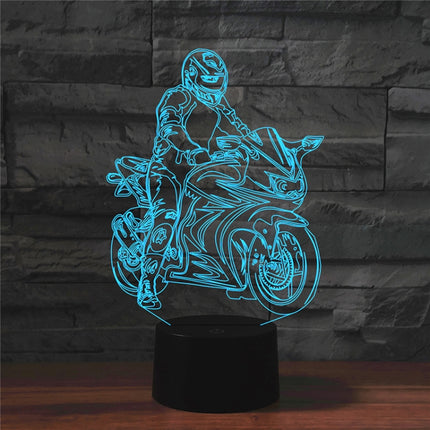 Motorcycle Shape 3D Colorful LED Vision Light Table Lamp, USB Touch Version-garmade.com