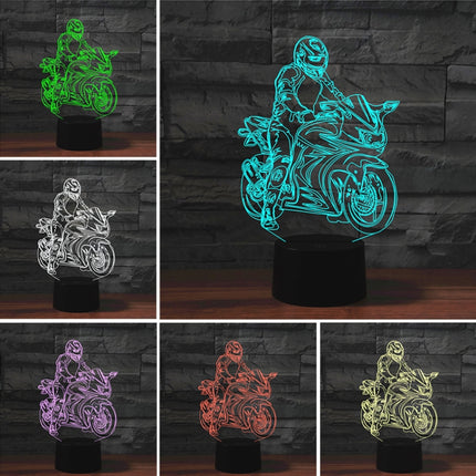 Motorcycle Shape 3D Colorful LED Vision Light Table Lamp, Crack Remote Control Version-garmade.com