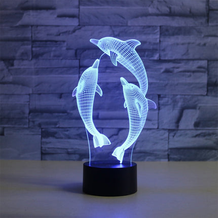 Three Dolphins Shape 3D Colorful LED Vision Light Table Lamp, 16 Colors Remote Control Version-garmade.com