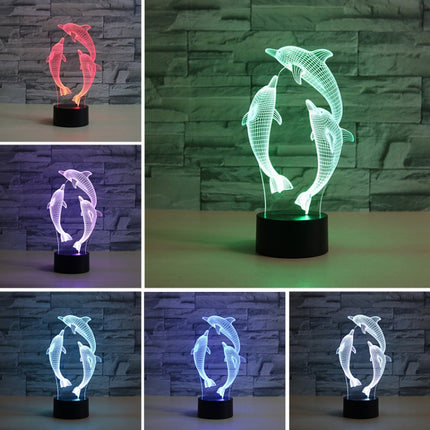 Three Dolphins Shape 3D Colorful LED Vision Light Table Lamp, 16 Colors Remote Control Version-garmade.com