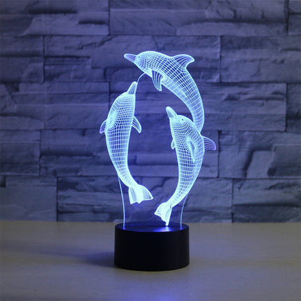 Three Dolphins Shape 3D Colorful LED Vision Light Table Lamp, Crack Remote Control Version-garmade.com