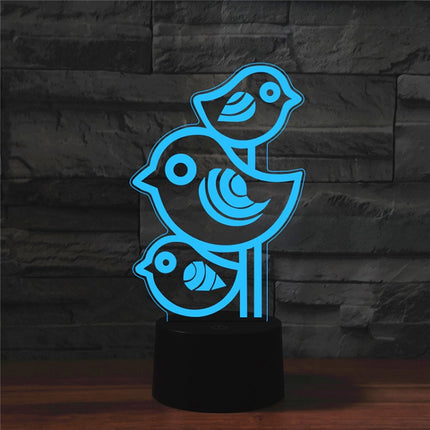 Three Birds Shape 3D Colorful LED Vision Light Table Lamp, USB Touch Version-garmade.com