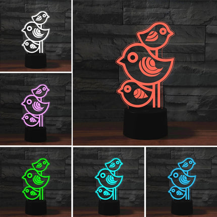 Three Birds Shape 3D Colorful LED Vision Light Table Lamp, USB Touch Version-garmade.com