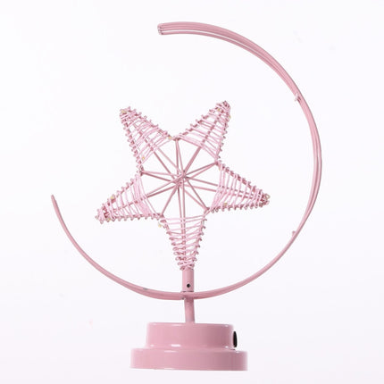 Star Moon Shape Iron Night Light Decorative Light, USB Version (Pink)-garmade.com