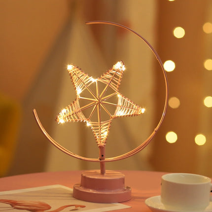 Star Moon Shape Iron Night Light Decorative Light, Battery Version (Pink)-garmade.com