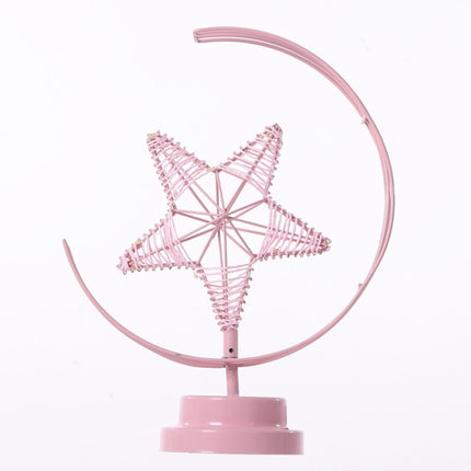 Star Moon Shape Iron Night Light Decorative Light, Battery Version (Pink)-garmade.com
