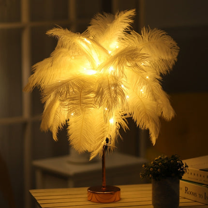 Creative Bedroom Feather Table Lamp Night Light Decorative Light (White)-garmade.com