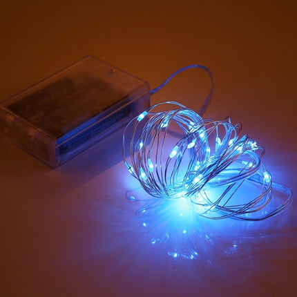 5m IP65 Waterproof Silver Blue Light Wire String Light, 50 LEDs SMD 0603 3 x AA Batteries Box Fairy Lamp Decorative Light, DC 5V(Blue Light)-garmade.com