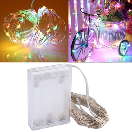 10m IP65 Waterproof Silver Wire String Light, 100 LEDs SMD 06033 x AA Batteries Box Fairy Lamp Decorative Light, DC 5V(Colorful Light)-garmade.com