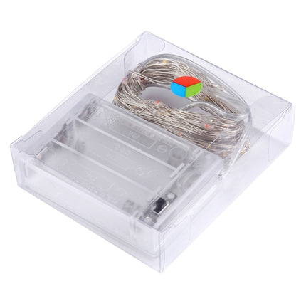 10m IP65 Waterproof Silver Wire String Light, 100 LEDs SMD 06033 x AA Batteries Box Fairy Lamp Decorative Light, DC 5V(Colorful Light)-garmade.com