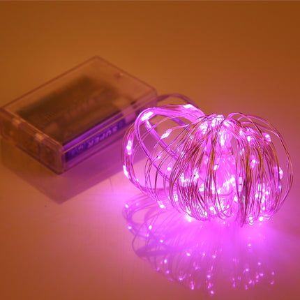 10m IP65 Waterproof Silver Wire String Light, 100 LEDs SMD 06033 x AA Batteries Box Fairy Lamp Decorative Light, DC 5V(Pink Light)-garmade.com