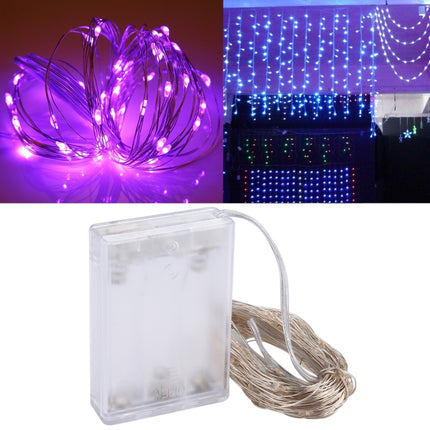 10m IP65 Waterproof Silver Wire String Light, 100 LEDs SMD 06033 x AA Batteries Box Fairy Lamp Decorative Light, DC 5V(Purple Light)-garmade.com
