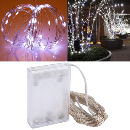 10m IP65 Waterproof Silver Wire String Light, 100 LEDs SMD 06033 x AA Batteries Box Fairy Lamp Decorative Light, DC 5V(White Light)-garmade.com