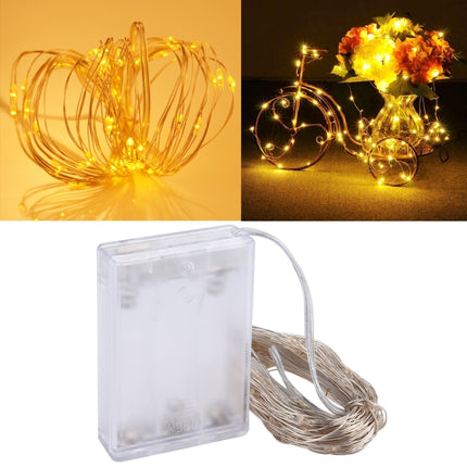 10m IP65 Waterproof Silver Wire String Light, 100 LEDs SMD 06033 x AA Batteries Box Fairy Lamp Decorative Light, DC 5V(Warm White)-garmade.com