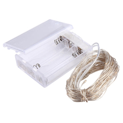 10m IP65 Waterproof Silver Wire String Light, 100 LEDs SMD 06033 x AA Batteries Box Fairy Lamp Decorative Light, DC 5V(Warm White)-garmade.com