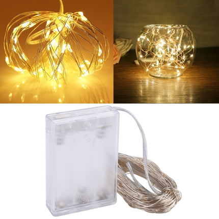 10m IP65 Waterproof Silver Wire String Light, 100 LEDs SMD 06033 x AA Batteries Box Fairy Lamp Decorative Light, DC 5V(Yellow Light)-garmade.com