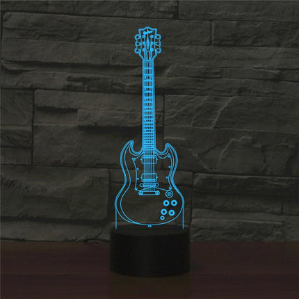 Five-string Guitar Shape 3D Colorful LED Vision Light Table Lamp, 16 Colors Remote Control Version-garmade.com