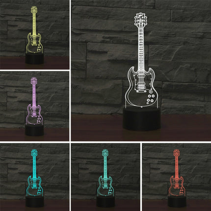 Five-string Guitar Shape 3D Colorful LED Vision Light Table Lamp, USB Touch Version-garmade.com
