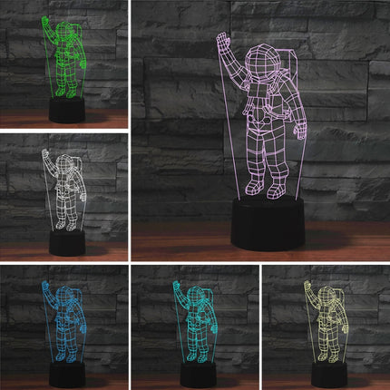 Astronaut Shape 3D Colorful LED Vision Light Table Lamp, 16 Colors Remote Control Version-garmade.com