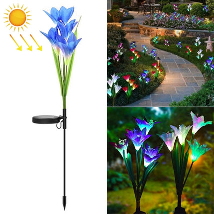 Simulated Lily Flower 4 Heads Solar Powered Outdoor IP55 Waterproof LED Decorative Lawn Lamp, White Light (Blue)-garmade.com