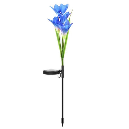 Simulated Lily Flower 4 Heads Solar Powered Outdoor IP55 Waterproof LED Decorative Lawn Lamp, White Light (Blue)-garmade.com