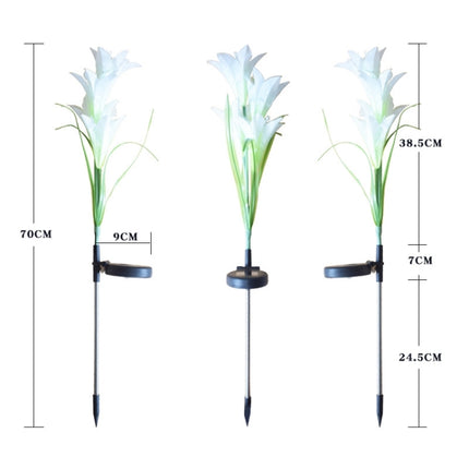 Simulated Lily Flower 4 Heads Solar Powered Outdoor IP55 Waterproof LED Decorative Lawn Lamp, White Light (White)-garmade.com