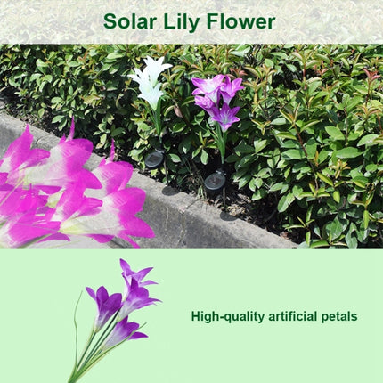 Simulated Lily Flower 4 Heads Solar Powered Outdoor IP55 Waterproof LED Decorative Lawn Lamp, White Light (White)-garmade.com