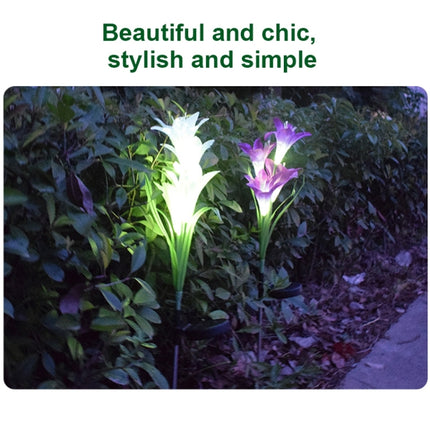 Simulated Lily Flower 4 Heads Solar Powered Outdoor IP55 Waterproof LED Decorative Lawn Lamp, White Light (White)-garmade.com