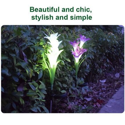 Simulated Lily Flower 4 Heads Solar Powered Outdoor IP55 Waterproof LED Decorative Lawn Lamp, Colorful Light (Pink)-garmade.com